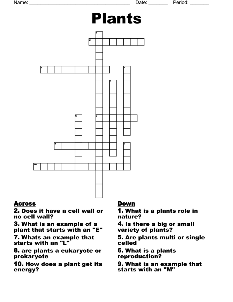 Plants Crossword WordMint
