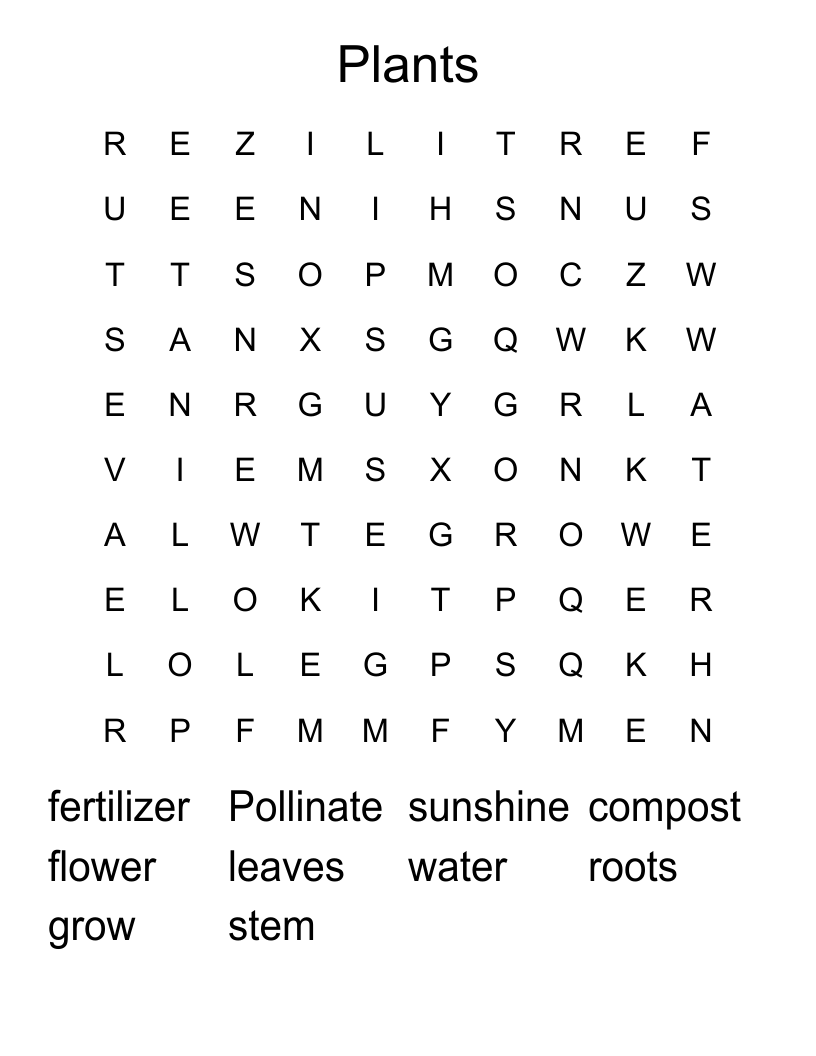 Plants Word Search WordMint