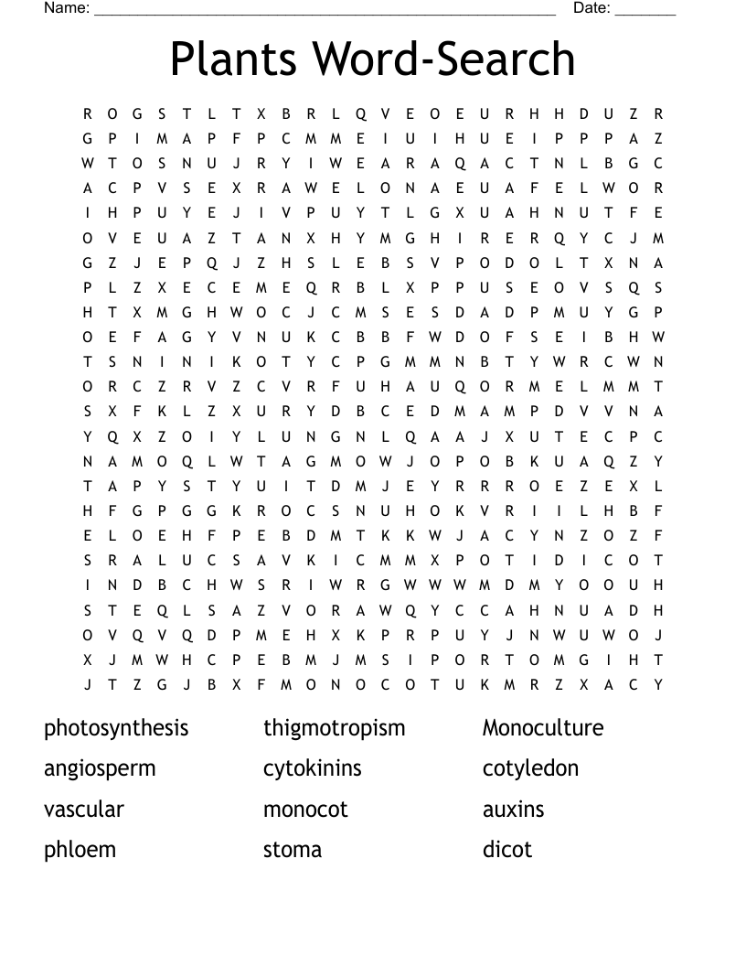 Plants WordSearch Word Search WordMint