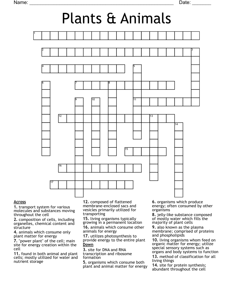 Plants & Animals Crossword WordMint