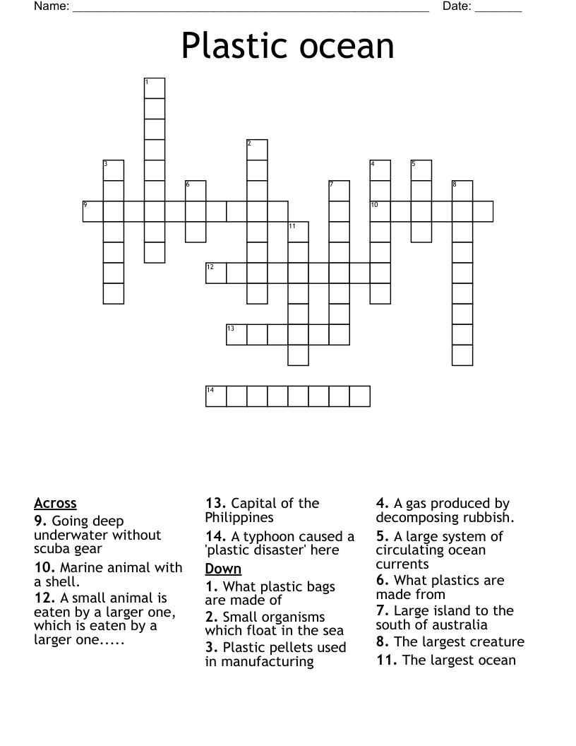Plastic ocean Crossword WordMint