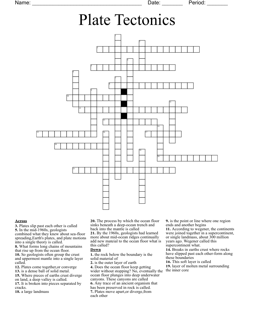 Plate Tectonics Crossword Puzzle