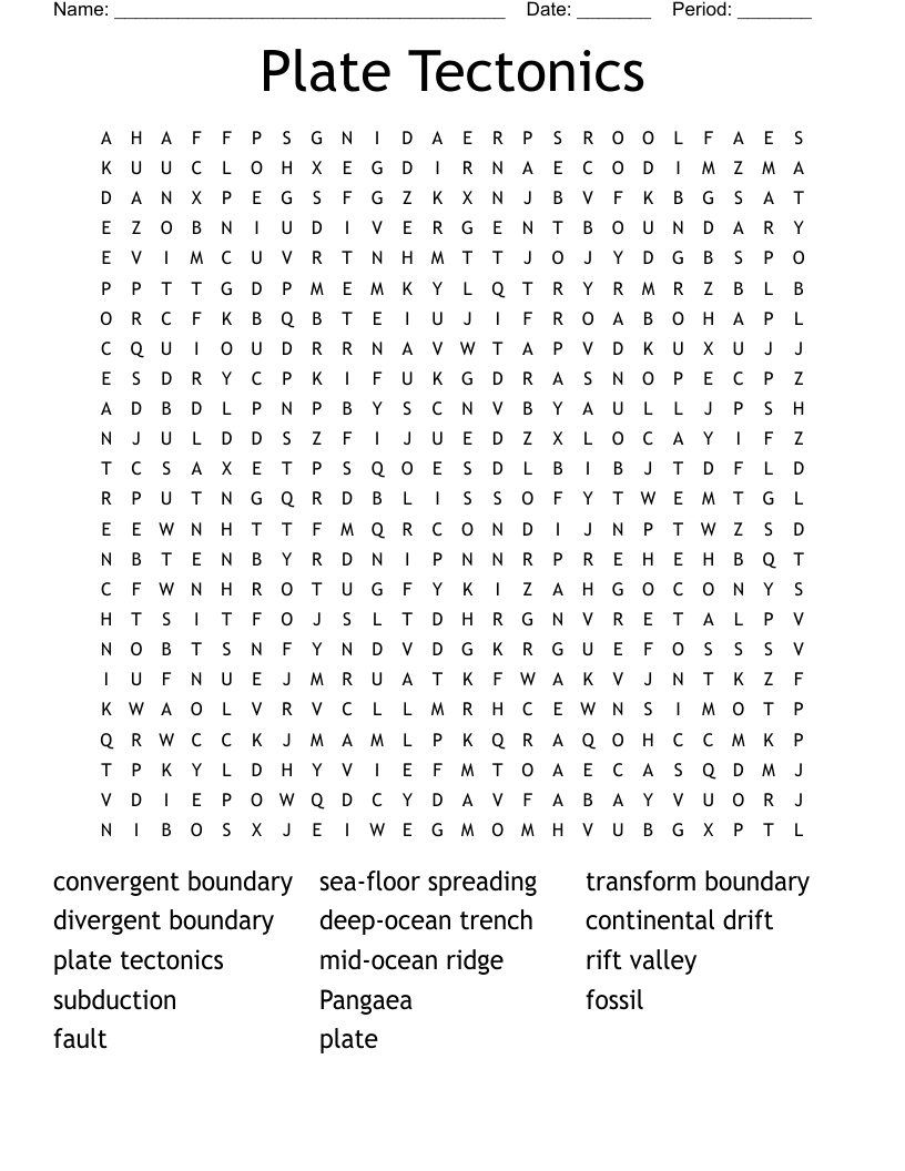 Plate Tectonics Word Search WordMint
