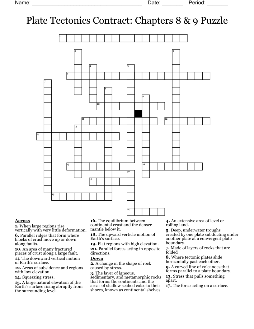 Plate Tectonics Contract Chapters 8 & 9 Puzzle Crossword WordMint