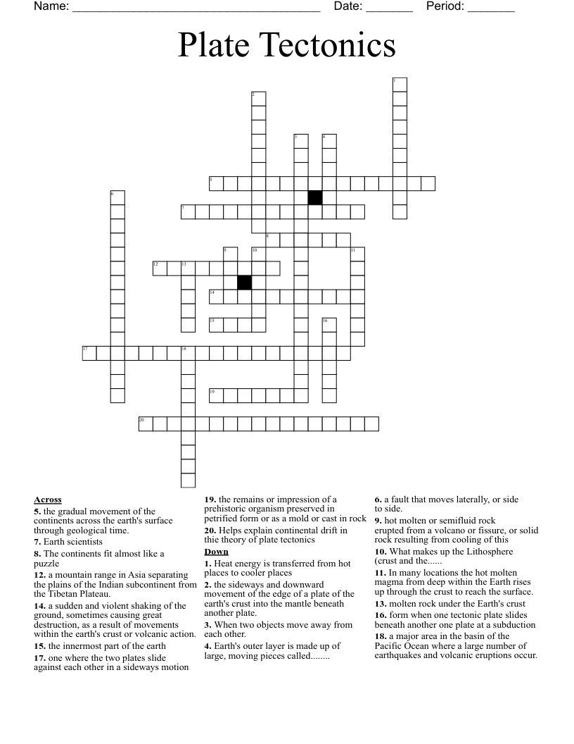 Earthquakes Crossword WordMint