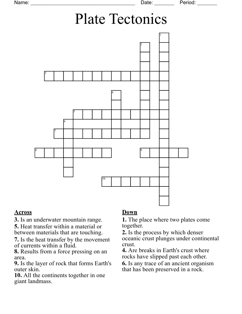 Plate Tectonics Crossword WordMint