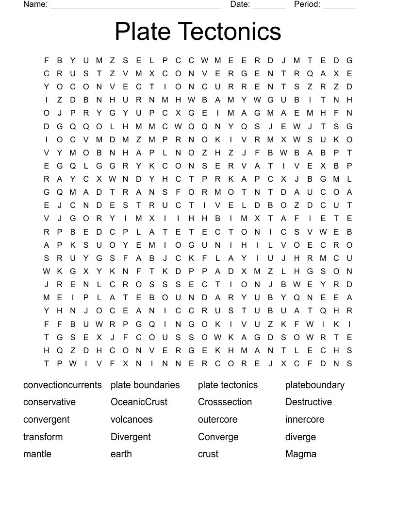Plate Tectonics Word Search WordMint