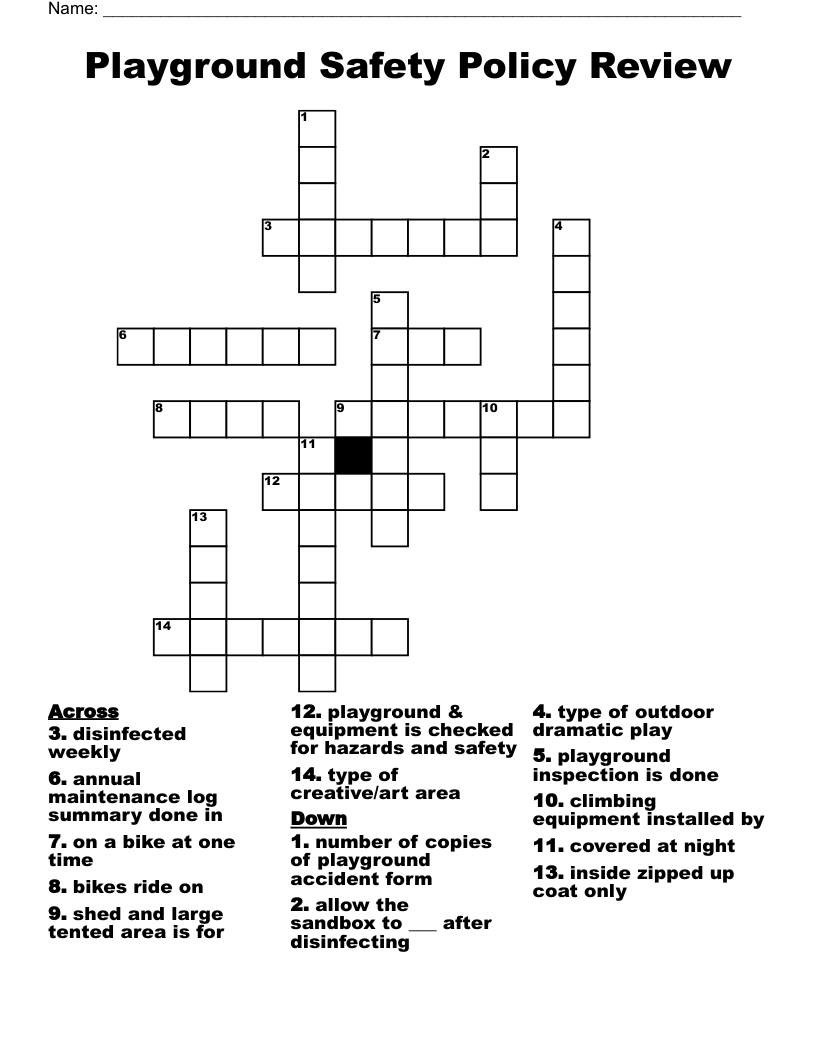 Playground Safety Policy Review Crossword WordMint