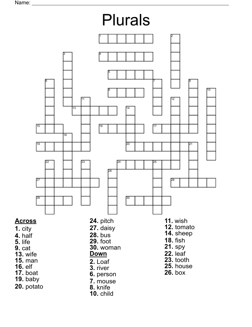 Plurals Crossword WordMint