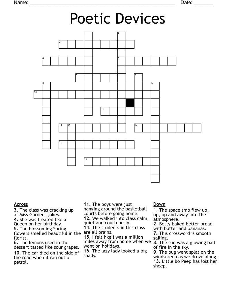 Poetic Devices Crossword WordMint