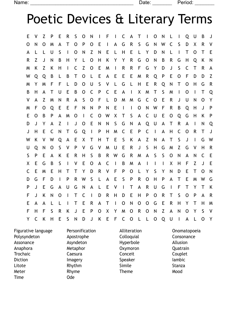 Poetic Devices & Literary Terms Word Search WordMint