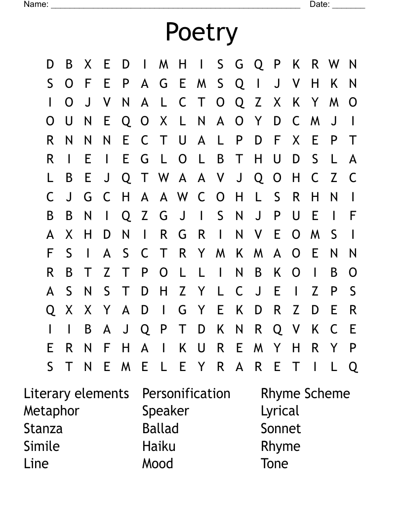 Poetry Word Search WordMint