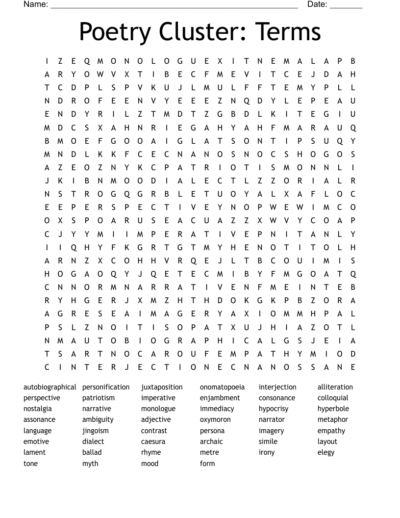Poetry Cluster: Terms Word Search - WordMint