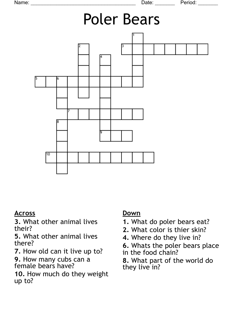 Poler Bears Crossword WordMint