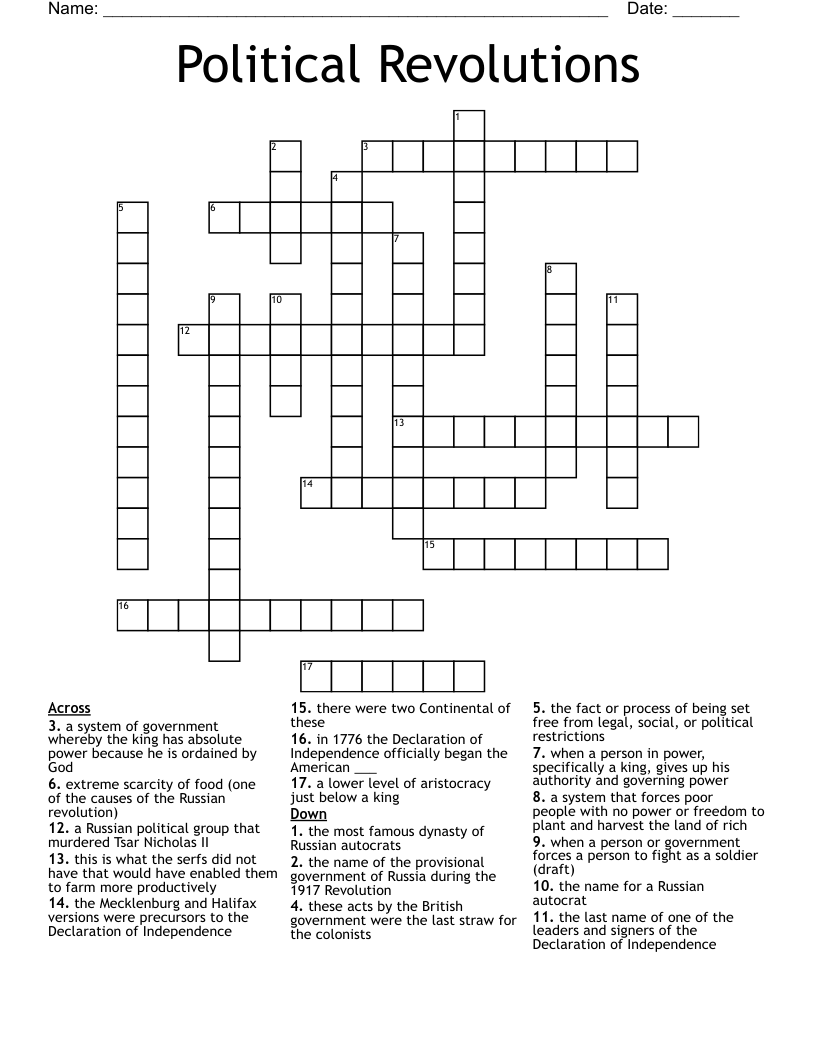 Political Revolutions Crossword WordMint