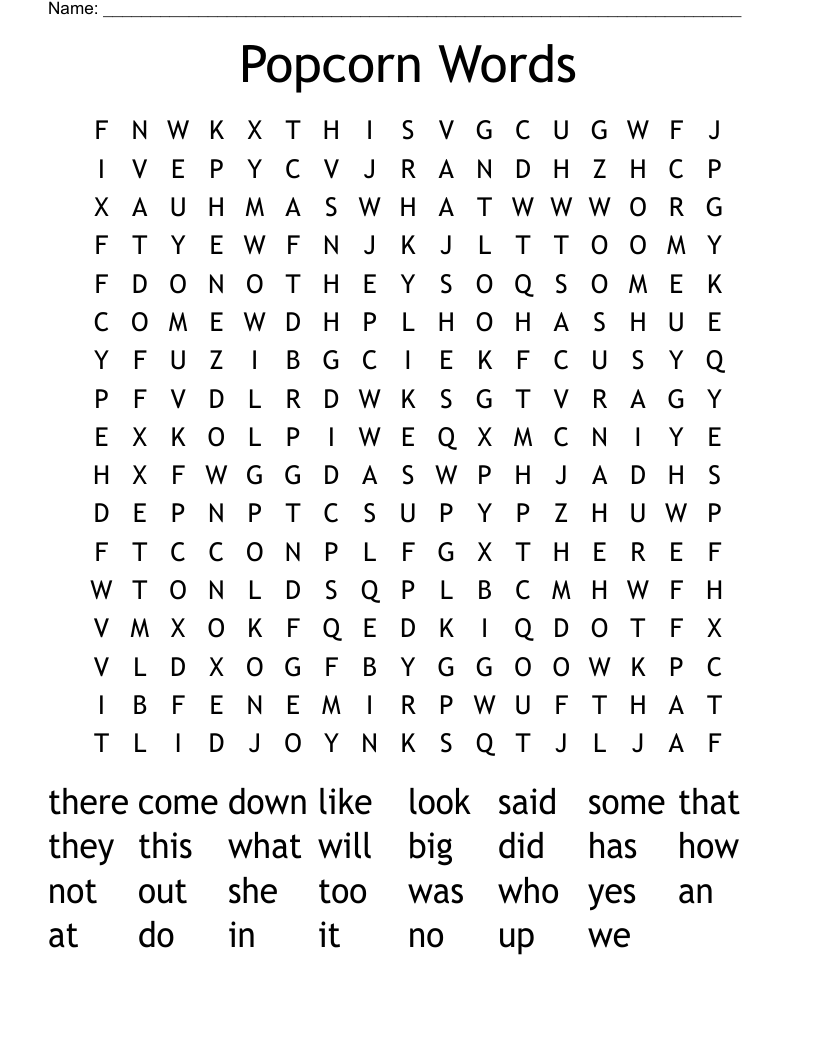 Popcorn Words Word Search WordMint
