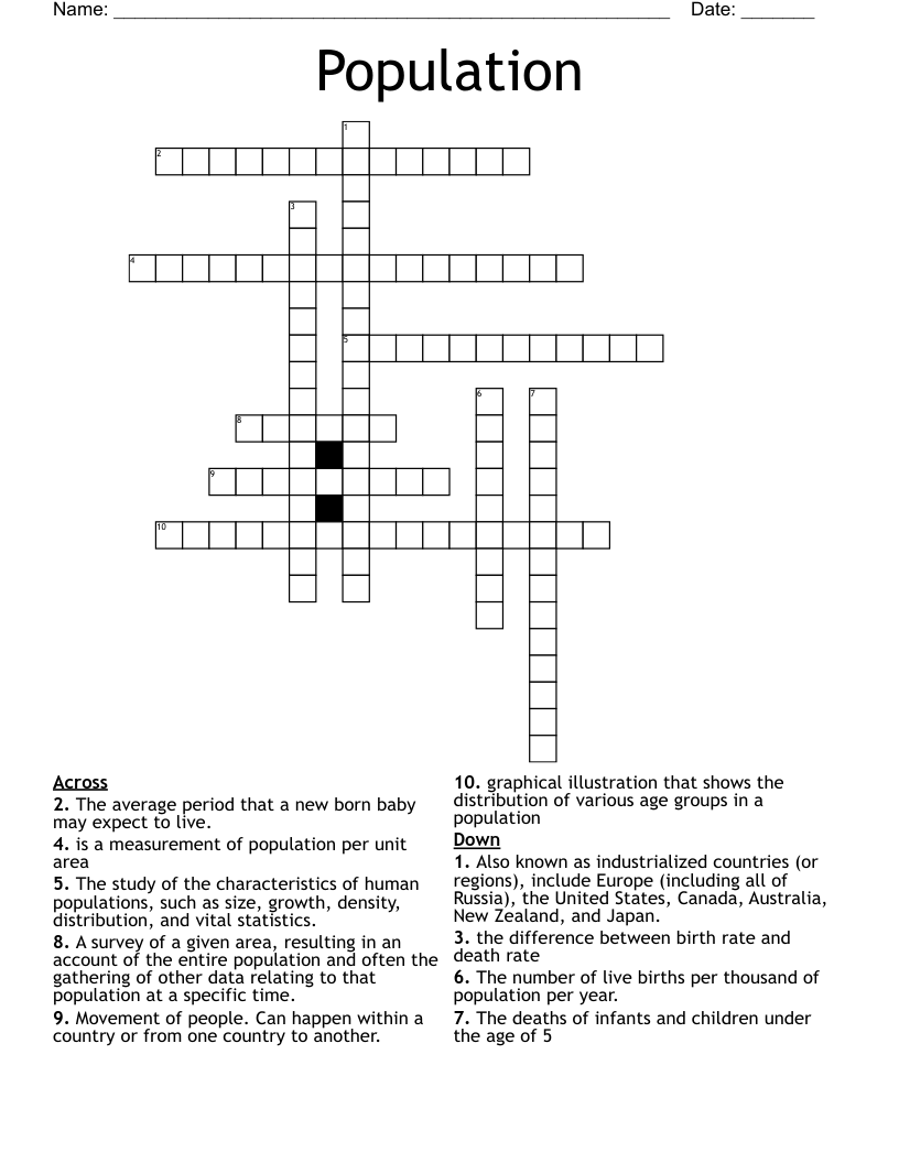Population Vocabulary Crossword WordMint
