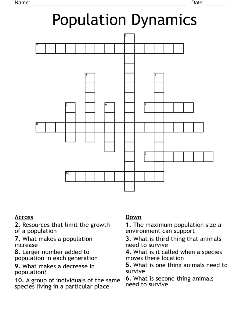 Population Dynamics Crossword WordMint