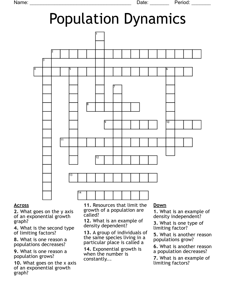 Population Dynamics Crossword WordMint