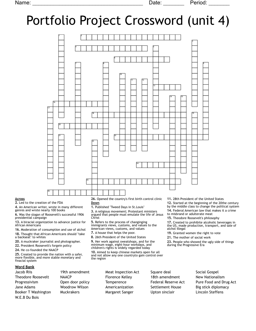Portfolio Project Crossword (unit 4) WordMint