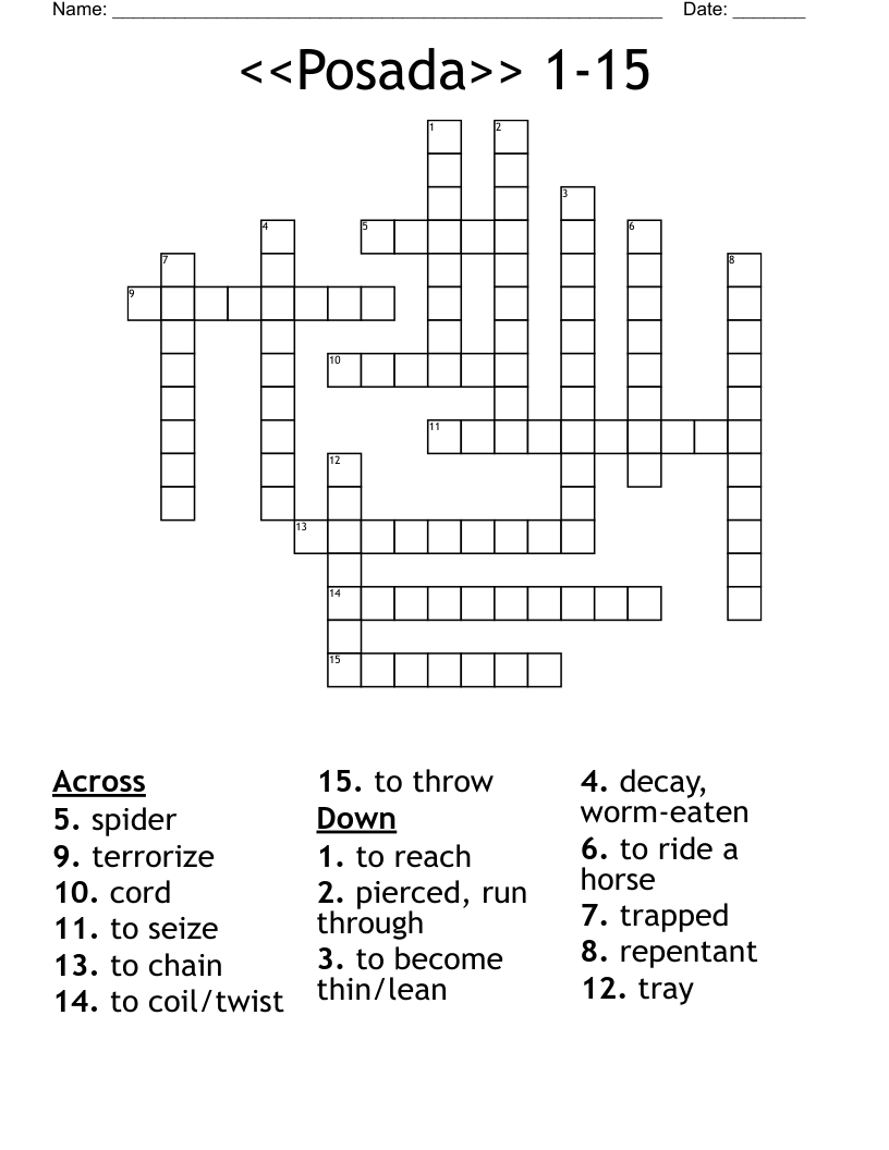 Crucigrama de vocabulario (Posada) 115 Crossword WordMint