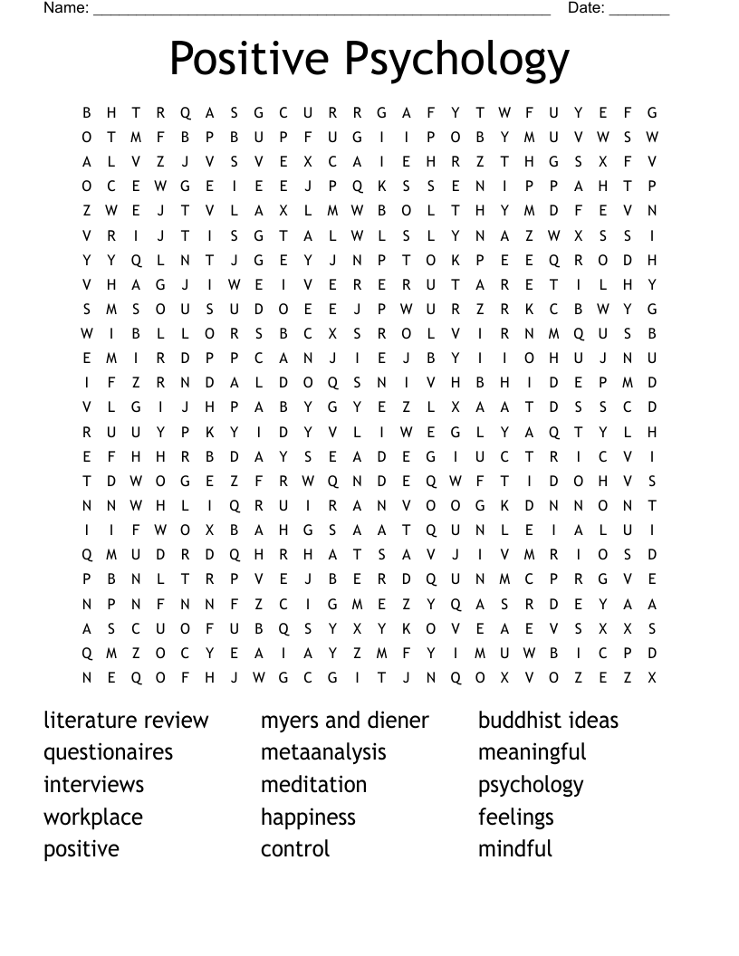 Positive Psychology Word Search WordMint