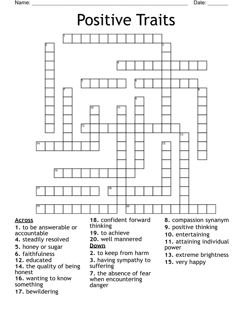 Positive Traits Crossword WordMint