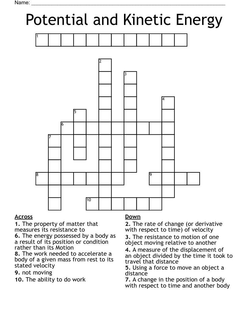 Potential and Energy Crossword WordMint