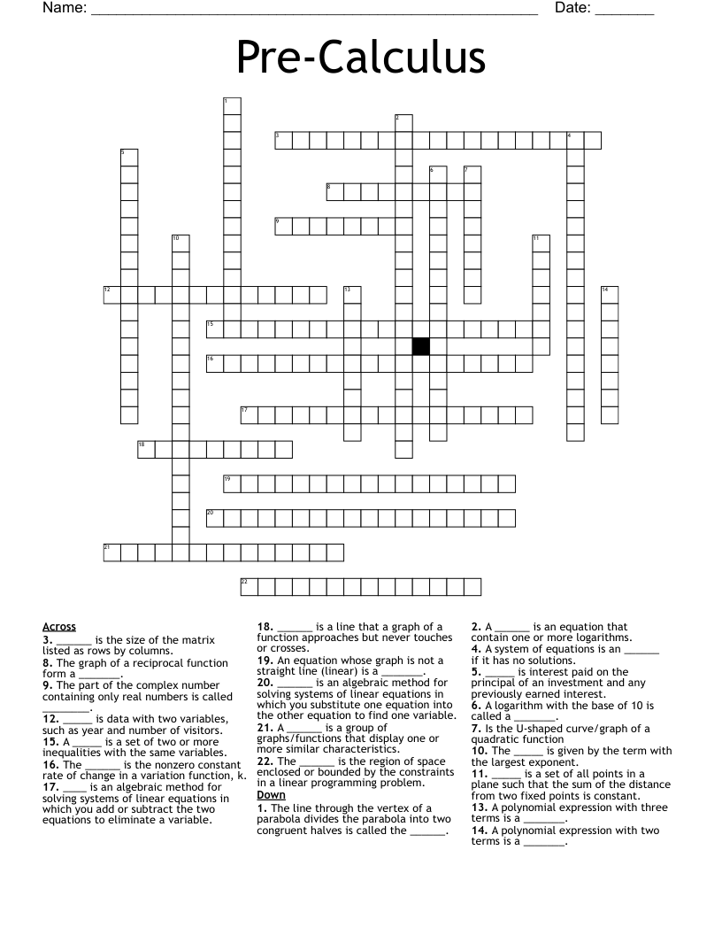 Precalculus Puzzles WordMint