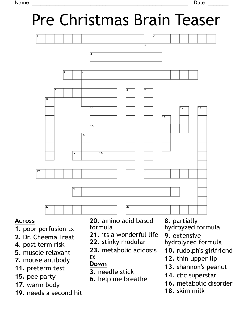 Pre Christmas Brain Teaser Crossword WordMint