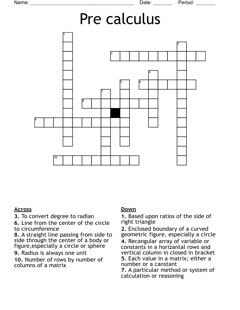 Pre calculus Crossword WordMint