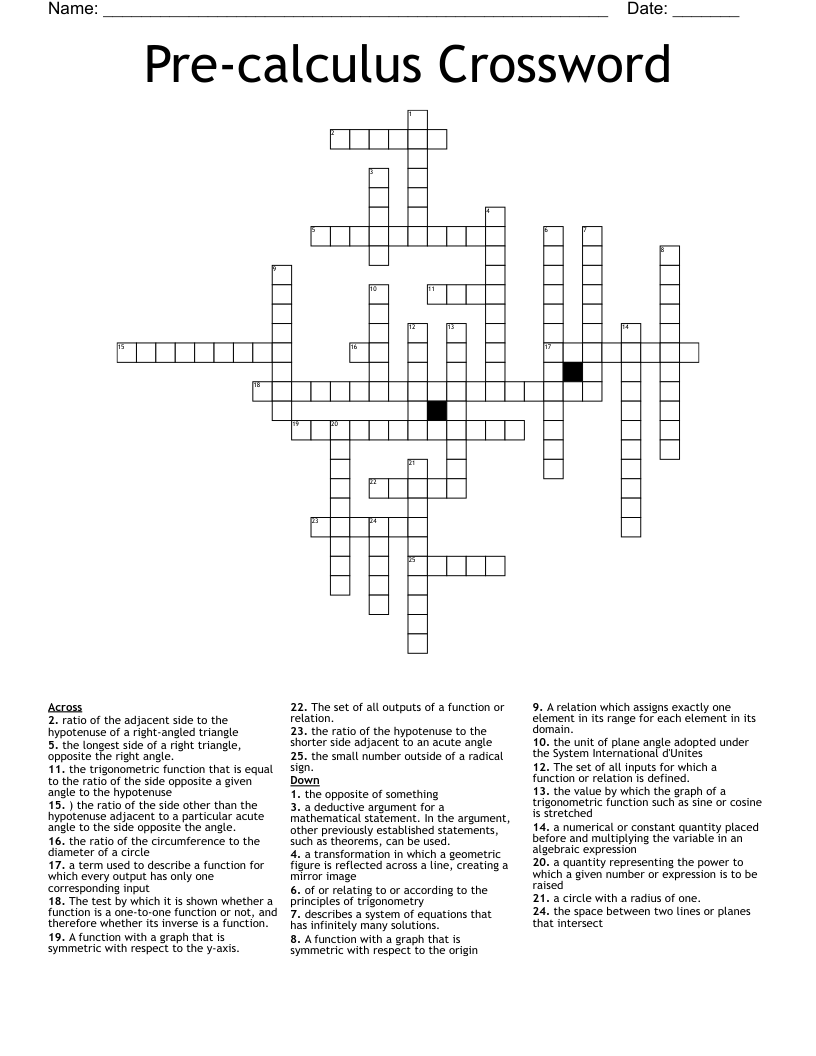 Precalculus Crossword WordMint