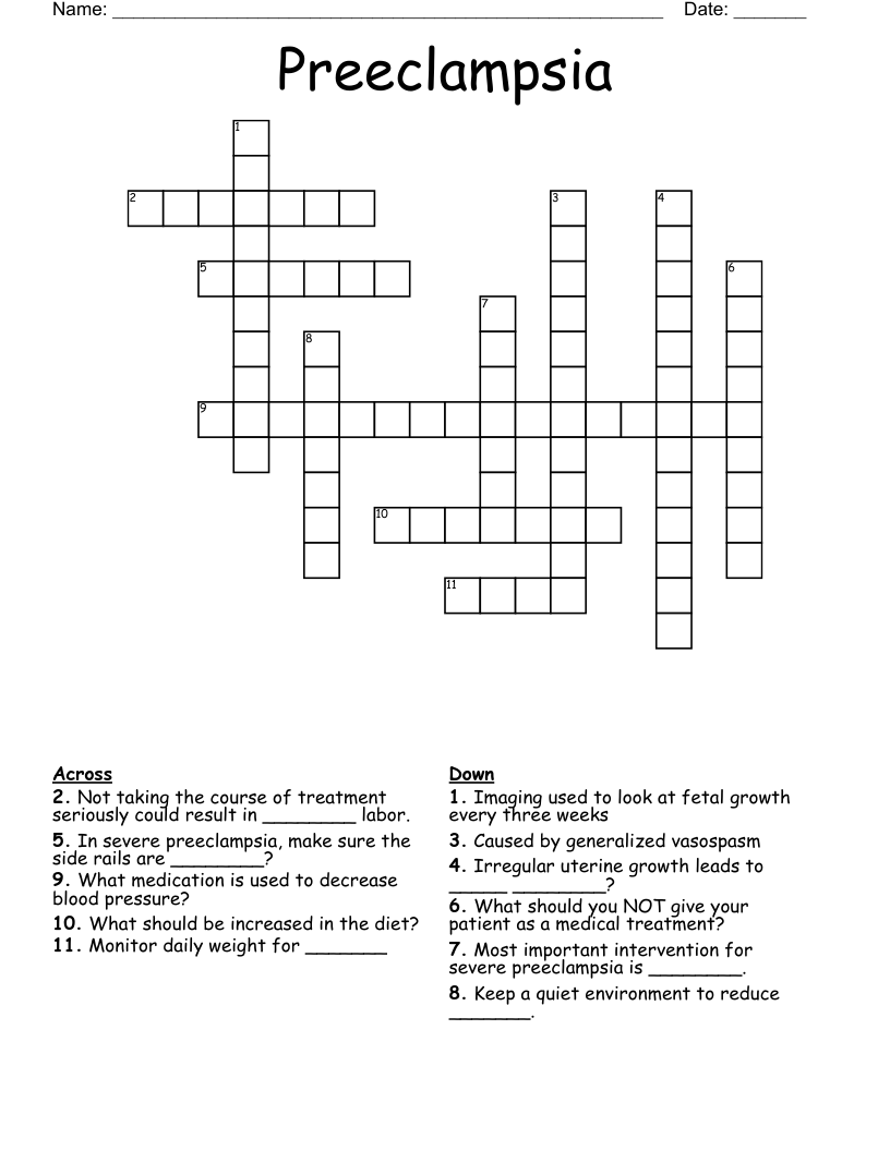 Preeclampsia Crossword WordMint