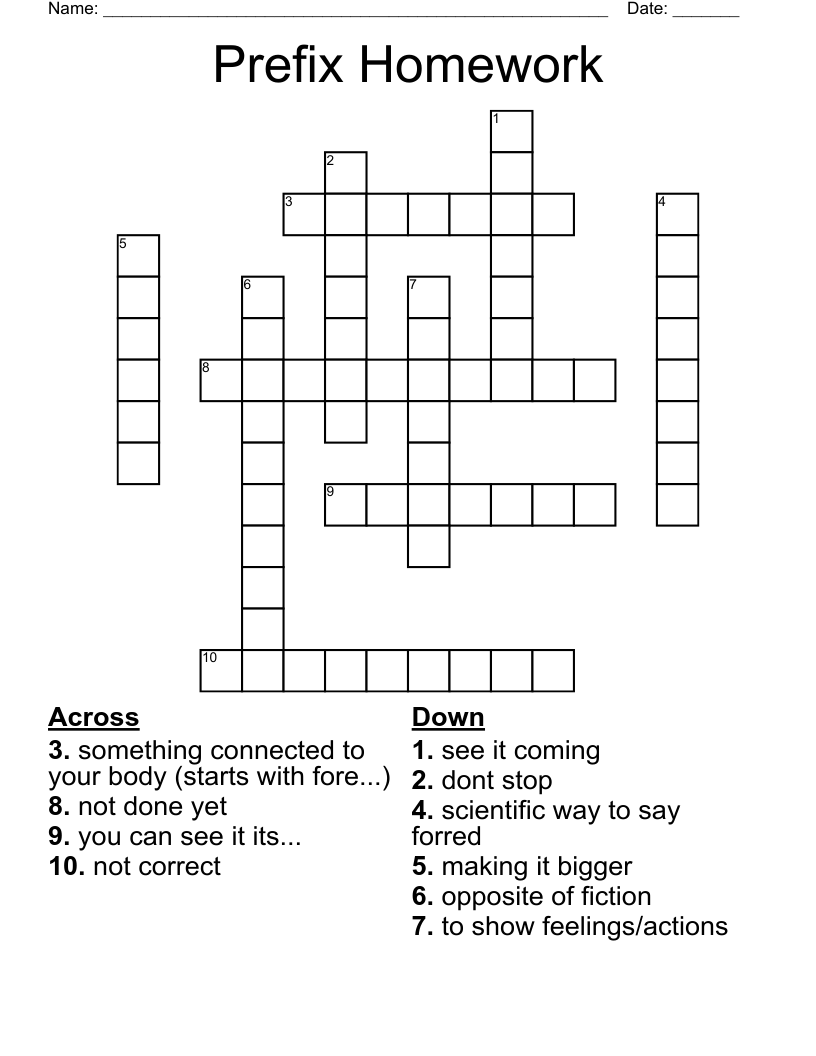 Prefix Homework Crossword WordMint