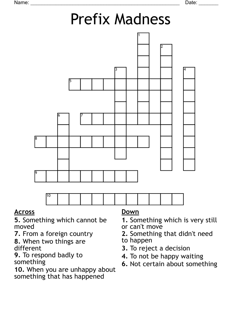Prefix Madness Crossword WordMint