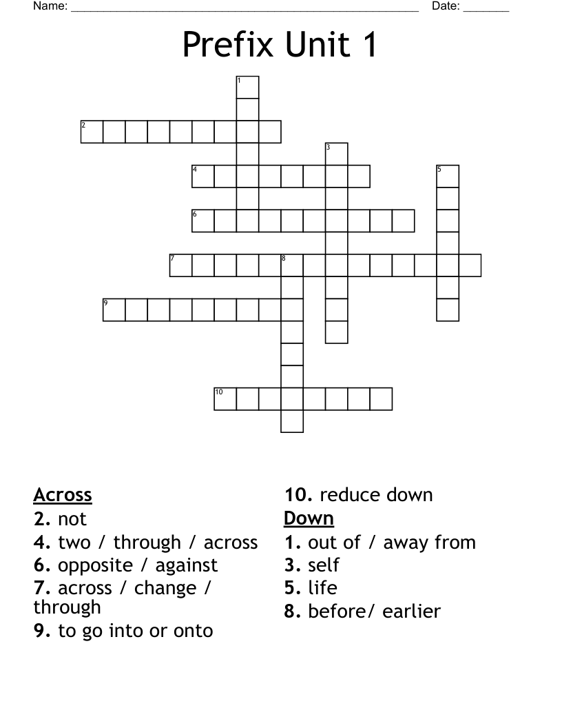 Prefix Unit 1 Crossword WordMint