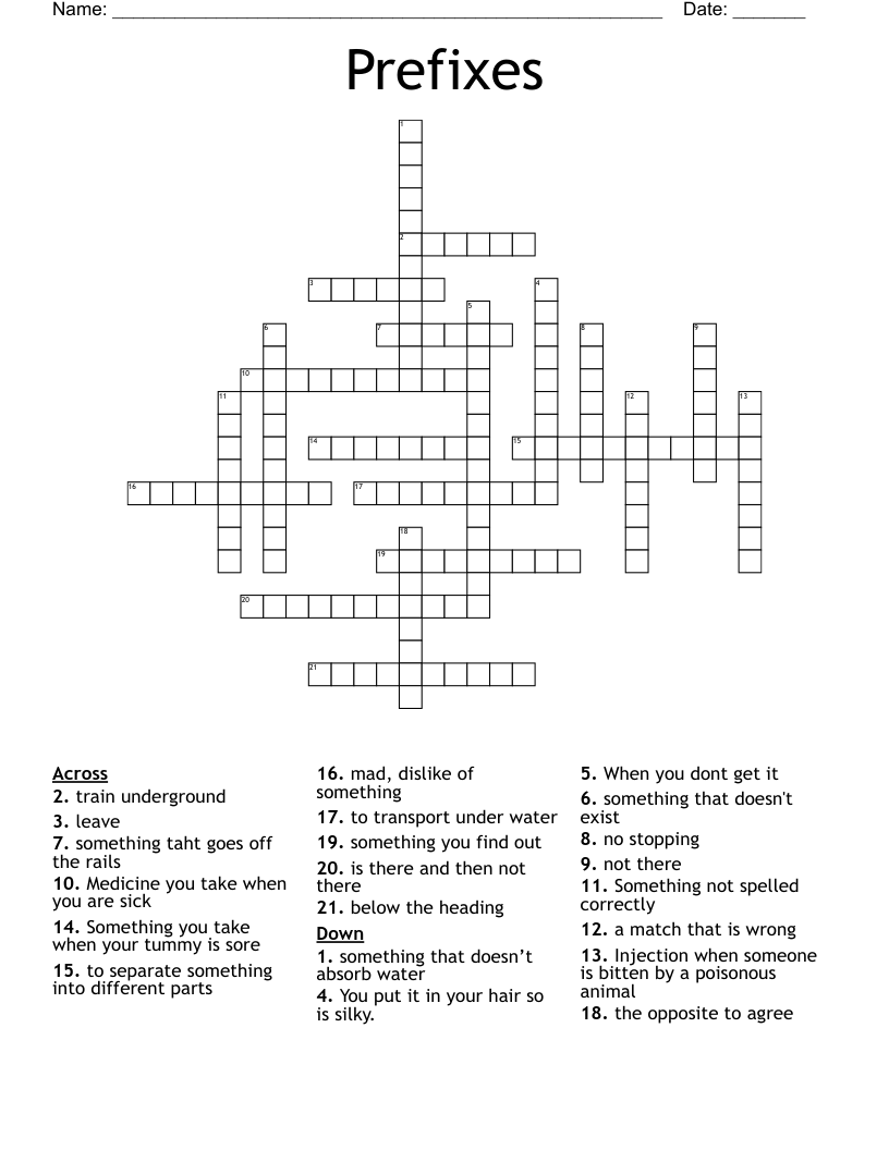 Prefixes Crossword - WordMint