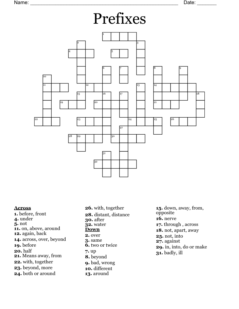 Prefixes Crossword - WordMint