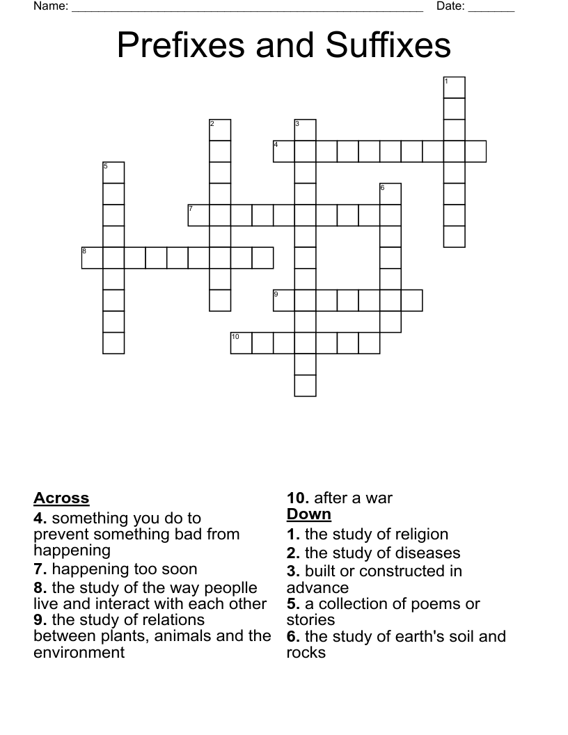 Prefixes and Suffixes Crossword - WordMint