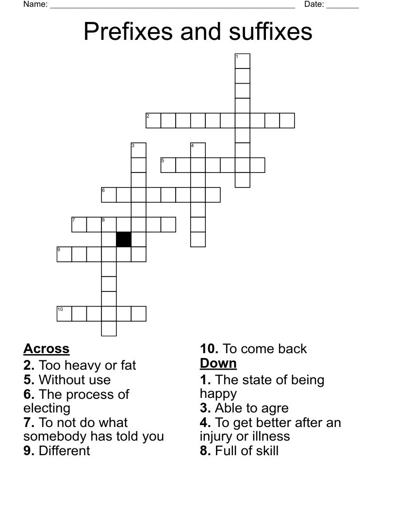Prefixes and suffixes Crossword WordMint