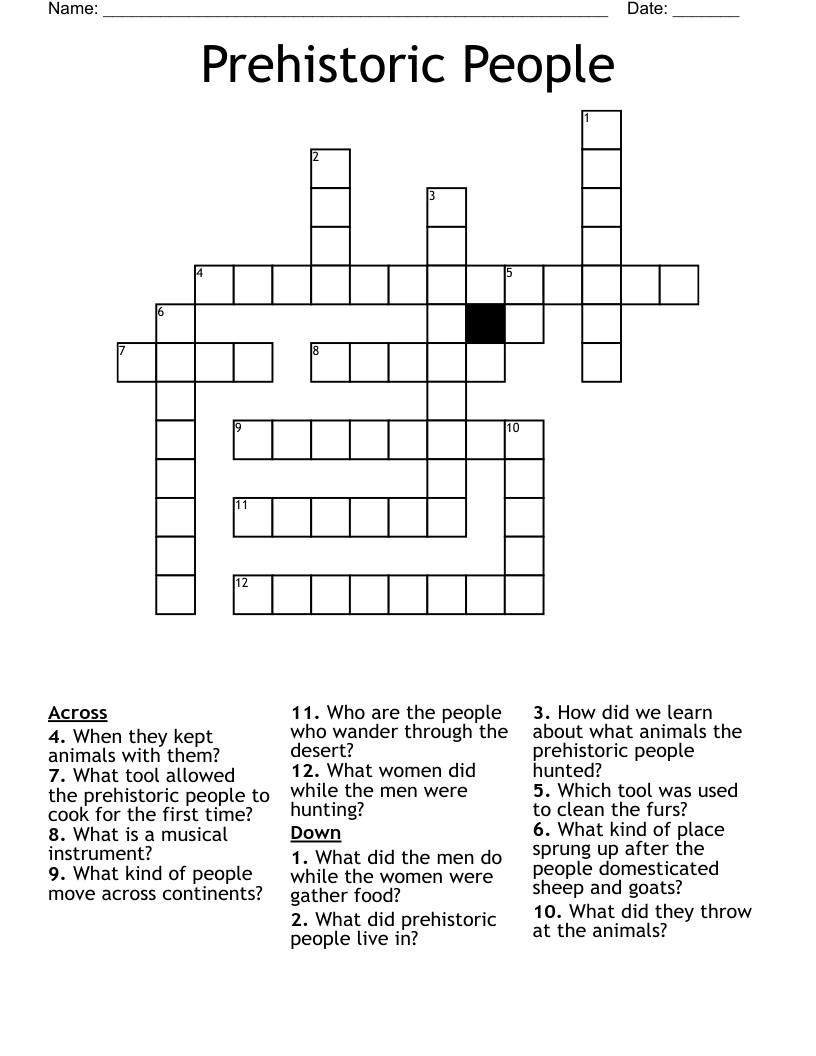 Prehistoric People Crossword WordMint
