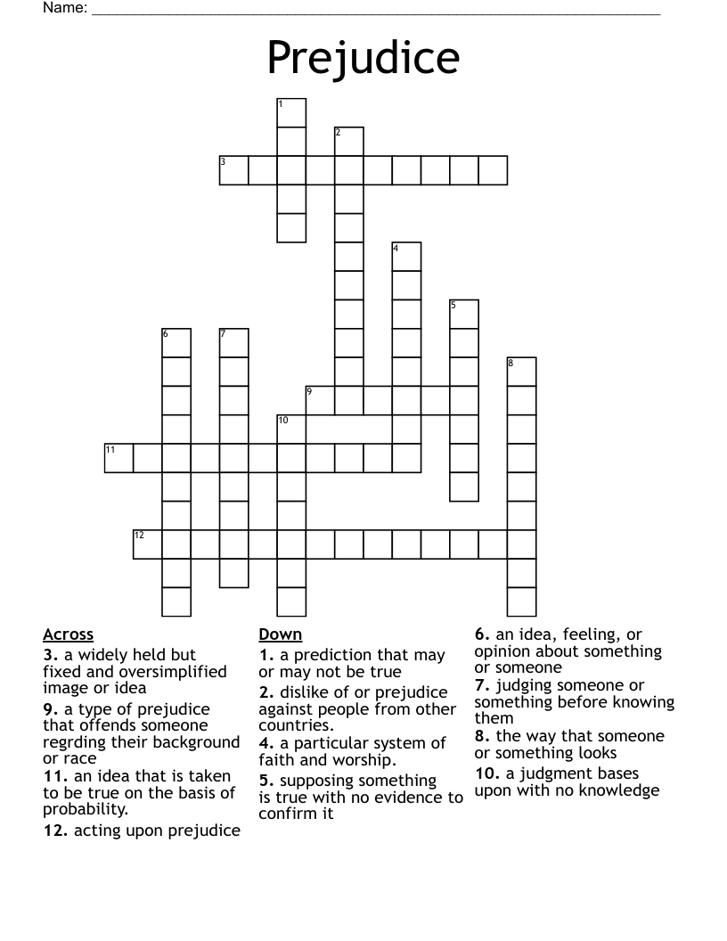 Prejudice Crossword WordMint