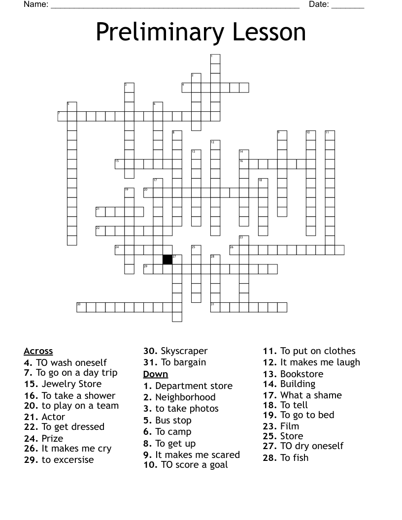 Preliminary Lesson Crossword WordMint
