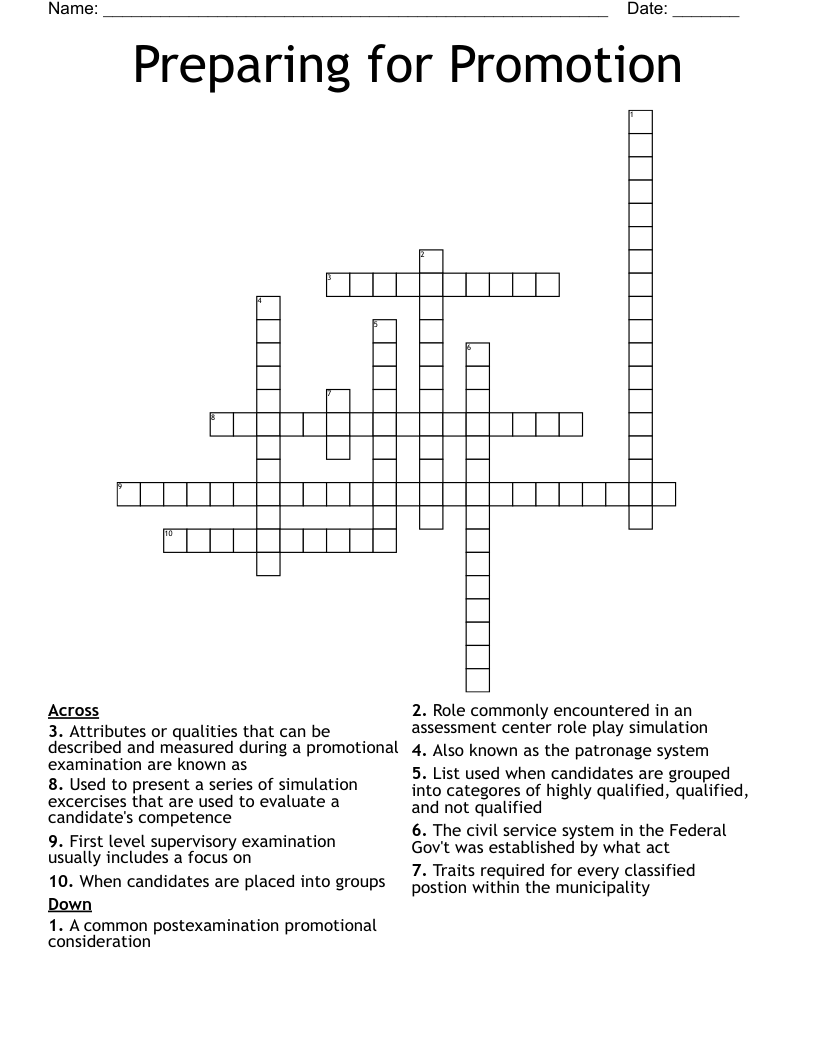 Preparing for Promotion Crossword WordMint