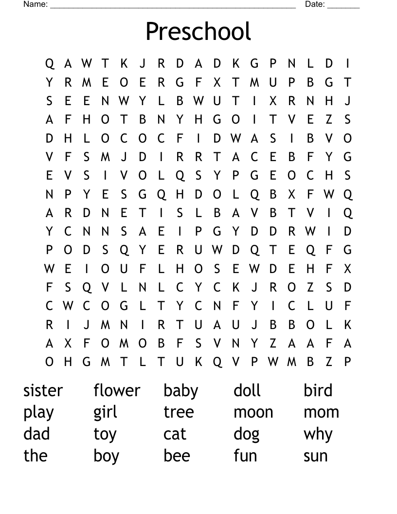 Preschool Word Search - WordMint
