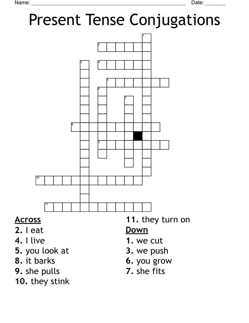 Present Tense Conjugations Crossword - WordMint