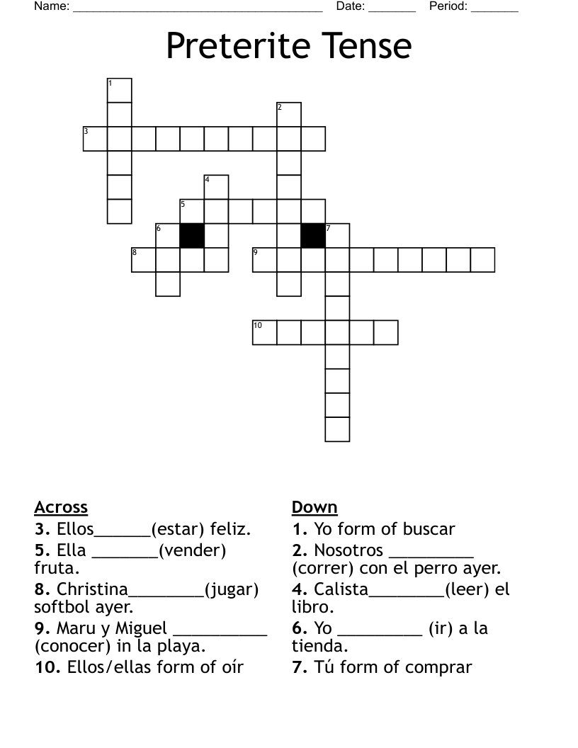 Preterite Tense Crossword WordMint
