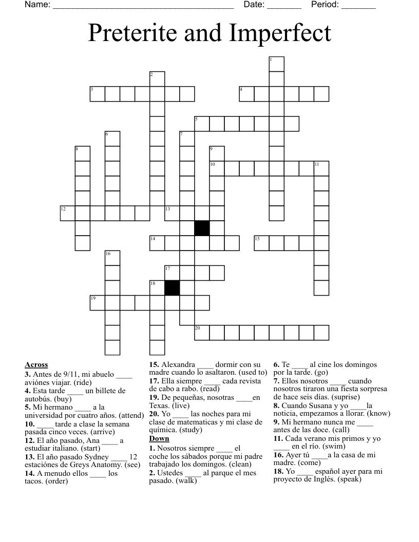 Pretérito o Imperfecto Crucigrama Crossword WordMint