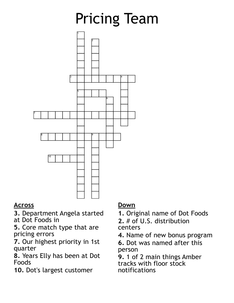 Pricing Team Crossword - WordMint