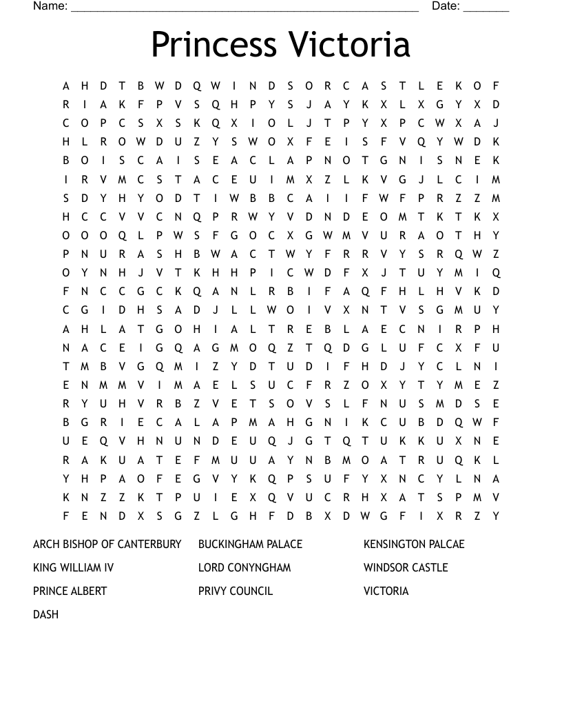 Princess Victoria Word Search WordMint